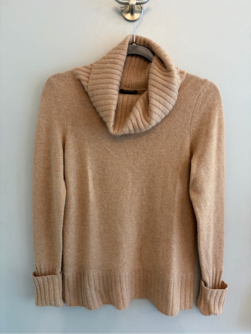 Only Mine cashmere wool blend camel-colored cowl-neck sweater size L super soft